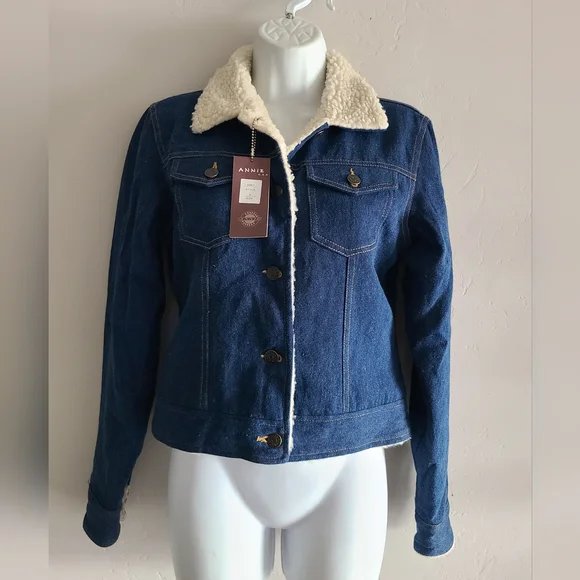 Annie Blue Denim Jacket with Sherpa Lining, Small Jacket - Picture 1 of 11